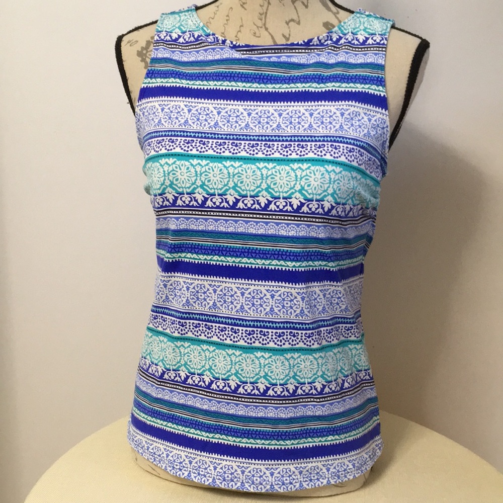 Lands' End Tankini Top Sz 8 Blue Stripe Print